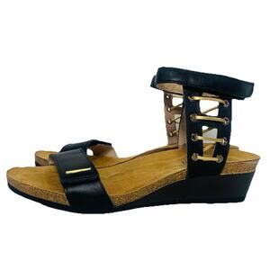 NAOT Wizard 2" Wedge Sandal Women 40 US 9 Black Raven Leather Strappy NWOB